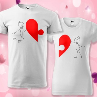 Valentin Nap - Páros Póló - Puzzle szív - Pálcika